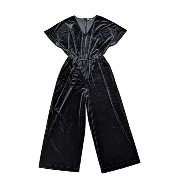 GAP Pants - Vintage Y2K Gap Small Black 90s Crushed Velvet Short‎ Sleeve Jumpsuit Mob Wife